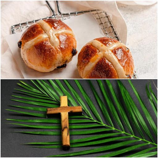 Top: Hot cross buns; Bottom: Cross with palm leaves