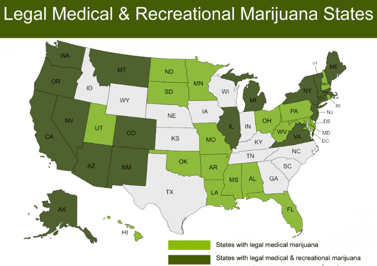 Legal medical and recreational marijuana states 
