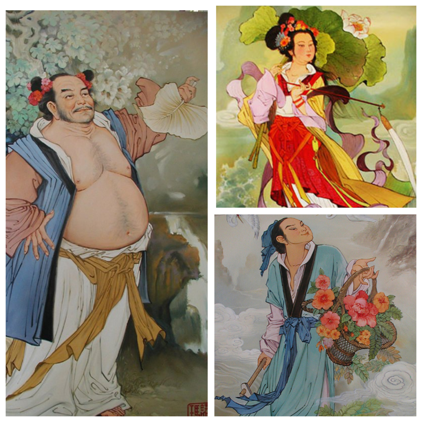 Left; Zhongli Quan , Top Right; He Xian Gu , Bottom Right; Lan Caihe